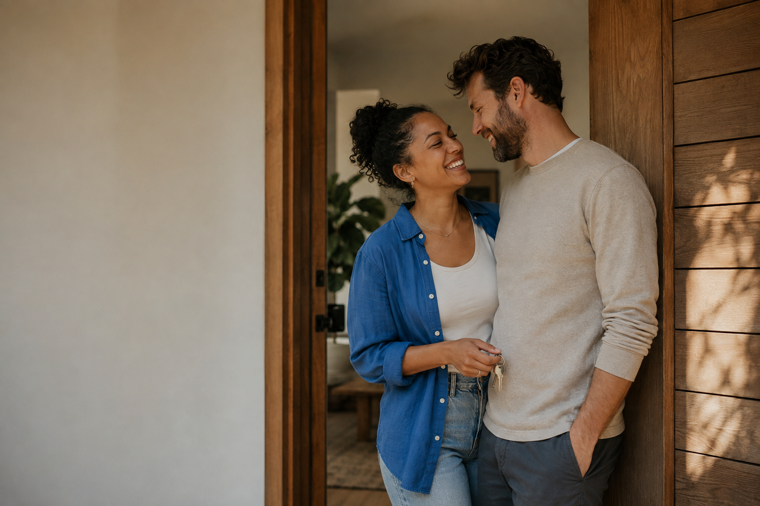 First-time homebuyers celebrating at their new home